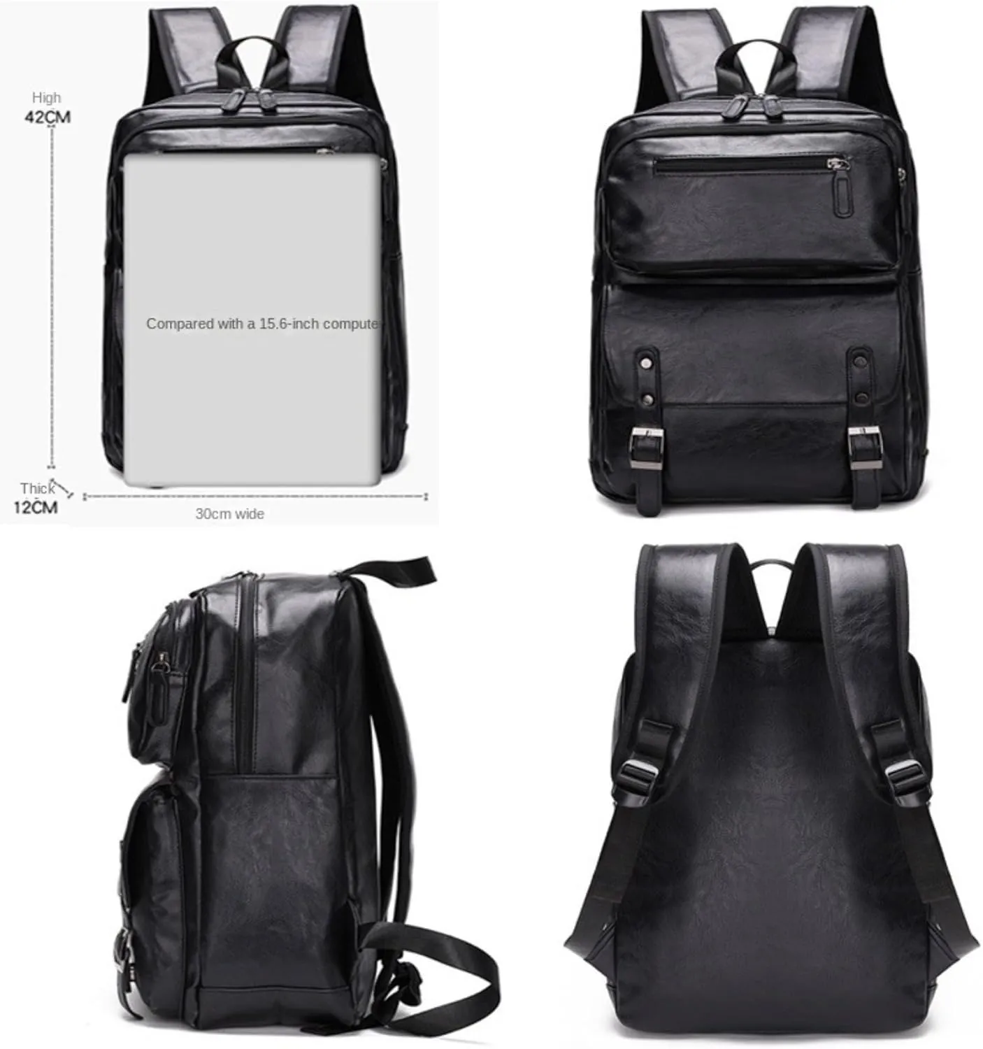 ROSTNK Leather Backpack for Men Black Laptop Computer Backpack Large Capacity Business Ladies Retro Leisure Travel Backpack (Backpack5)