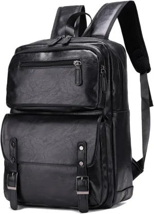 ROSTNK Leather Backpack for Men Black Laptop Computer Backpack Large Capacity Business Ladies Retro Leisure Travel Backpack (Backpack5)