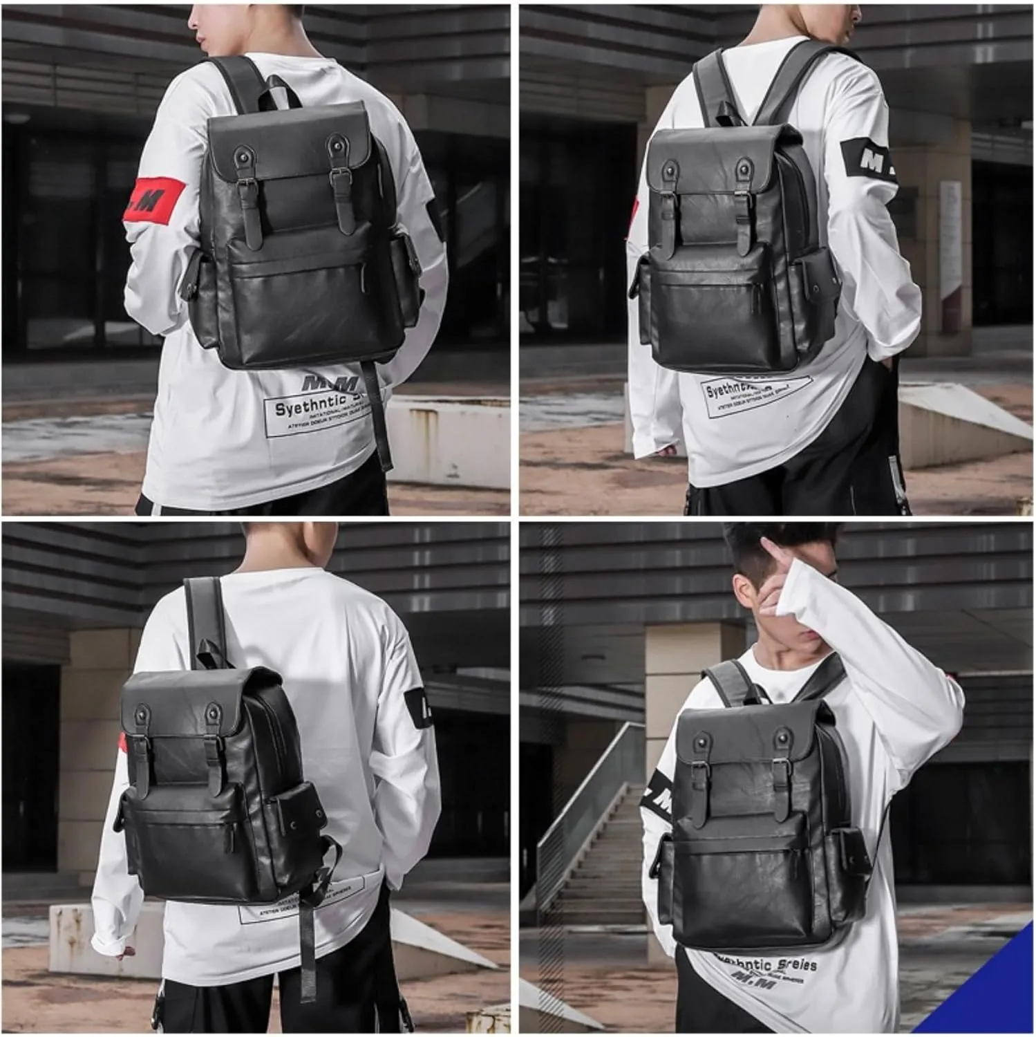 ROSTNK Leather Backpack for Men Black Laptop Computer Backpack Large Capacity Business Ladies Retro Leisure Travel Backpack (Backpack6)