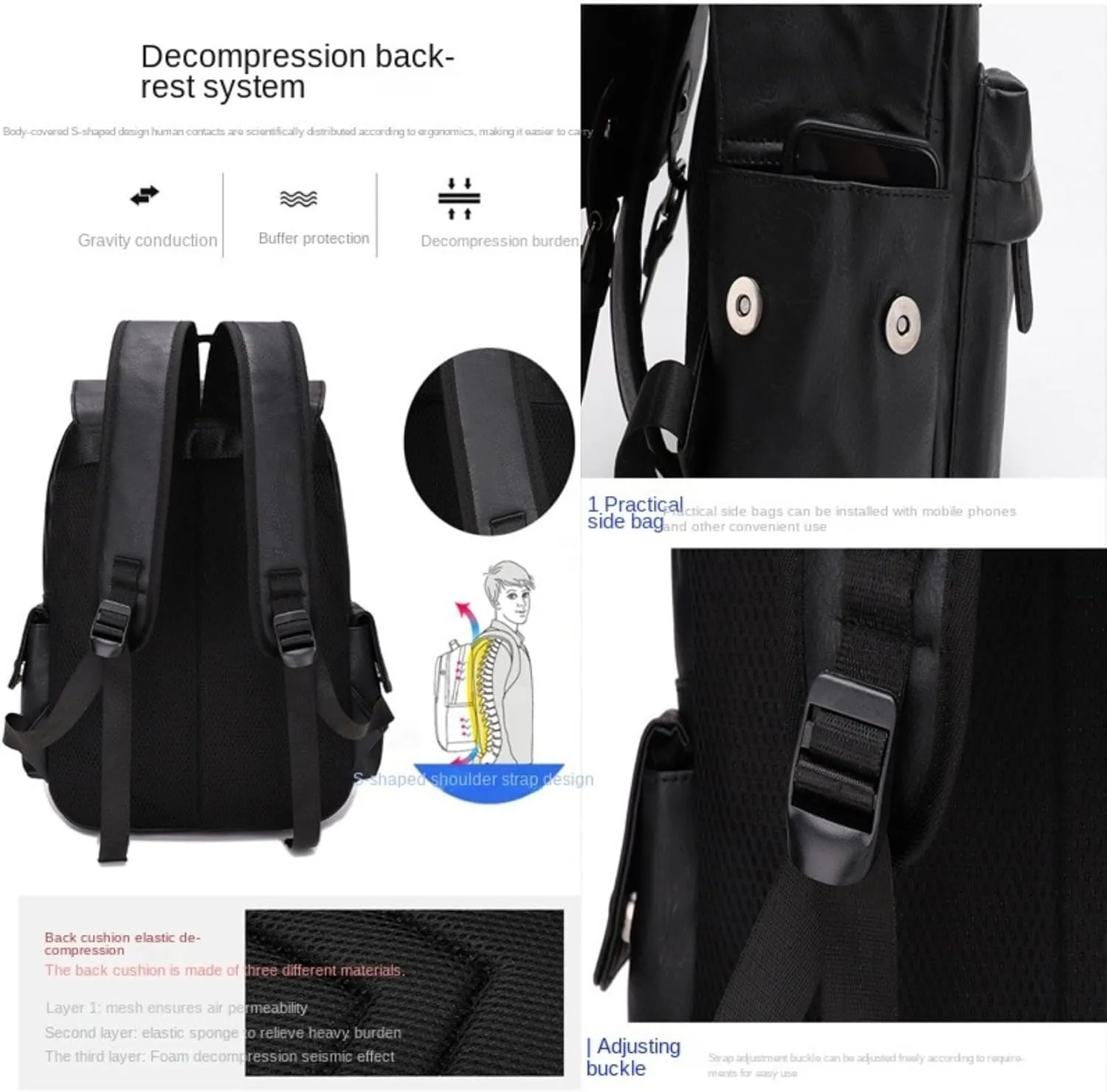 ROSTNK Leather Backpack for Men Black Laptop Computer Backpack Large Capacity Business Ladies Retro Leisure Travel Backpack (Backpack6)