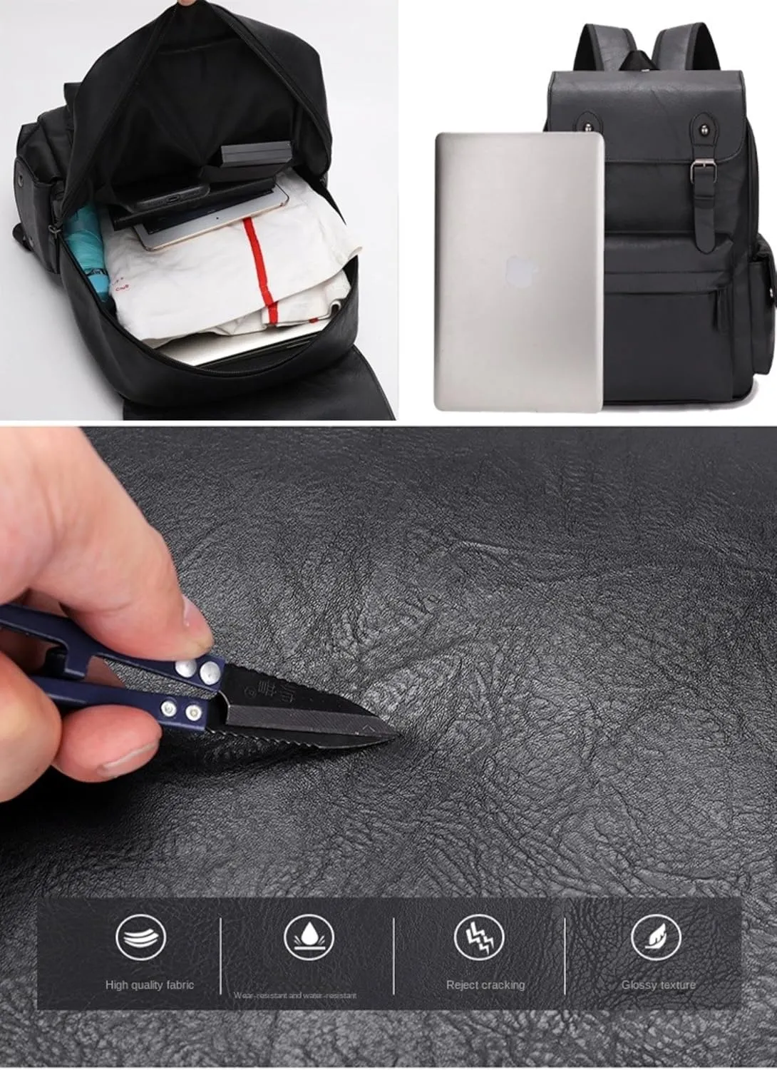 ROSTNK Leather Backpack for Men Black Laptop Computer Backpack Large Capacity Business Ladies Retro Leisure Travel Backpack (Backpack6)