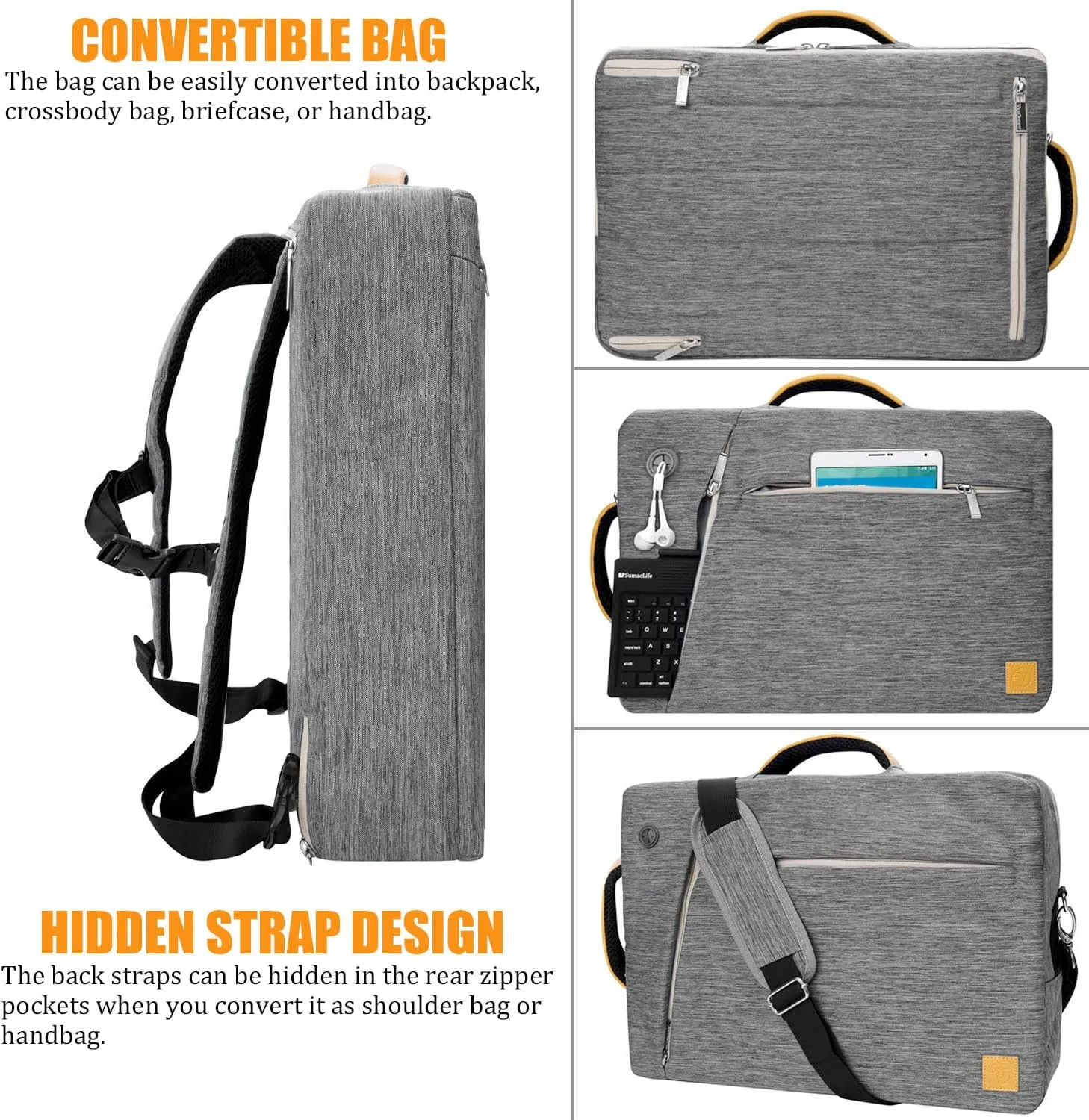 ROXIE Convertible Laptop Backpack Shoulder Bag Compatible with MacBook Pro 14, Surface Laptop, Zenbook 14, Envy 14, Swift 5