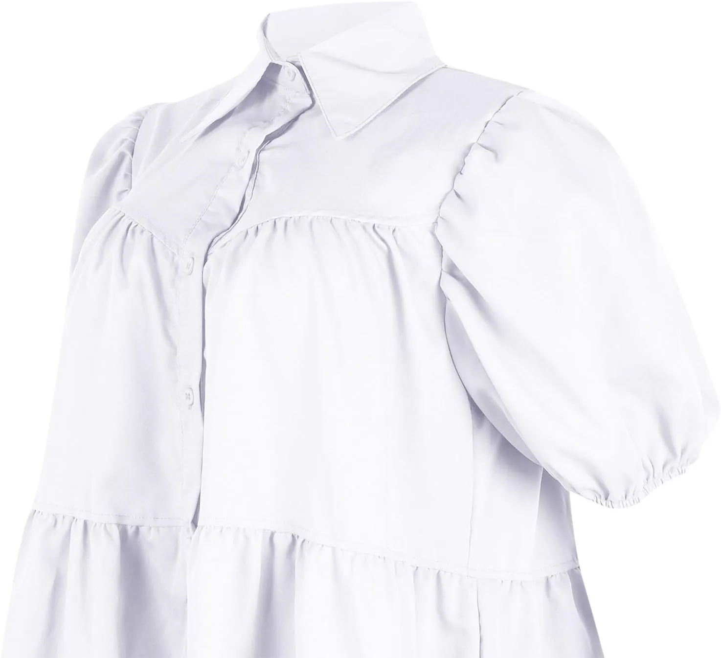 Ruffle Mini Dress for Women Plus Size Puff Sleeve Pleated Loose Dress Button Down Lapel Collar Summer Flowy Dress