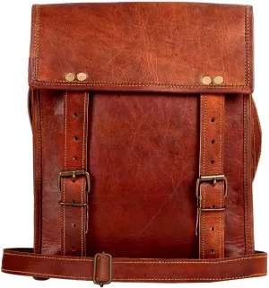 RUSTIC TOWN Leather Satchel iPad Tablet Bag - Leather Saddle Bag Purse - Small Shoulder Bag for Men and Women