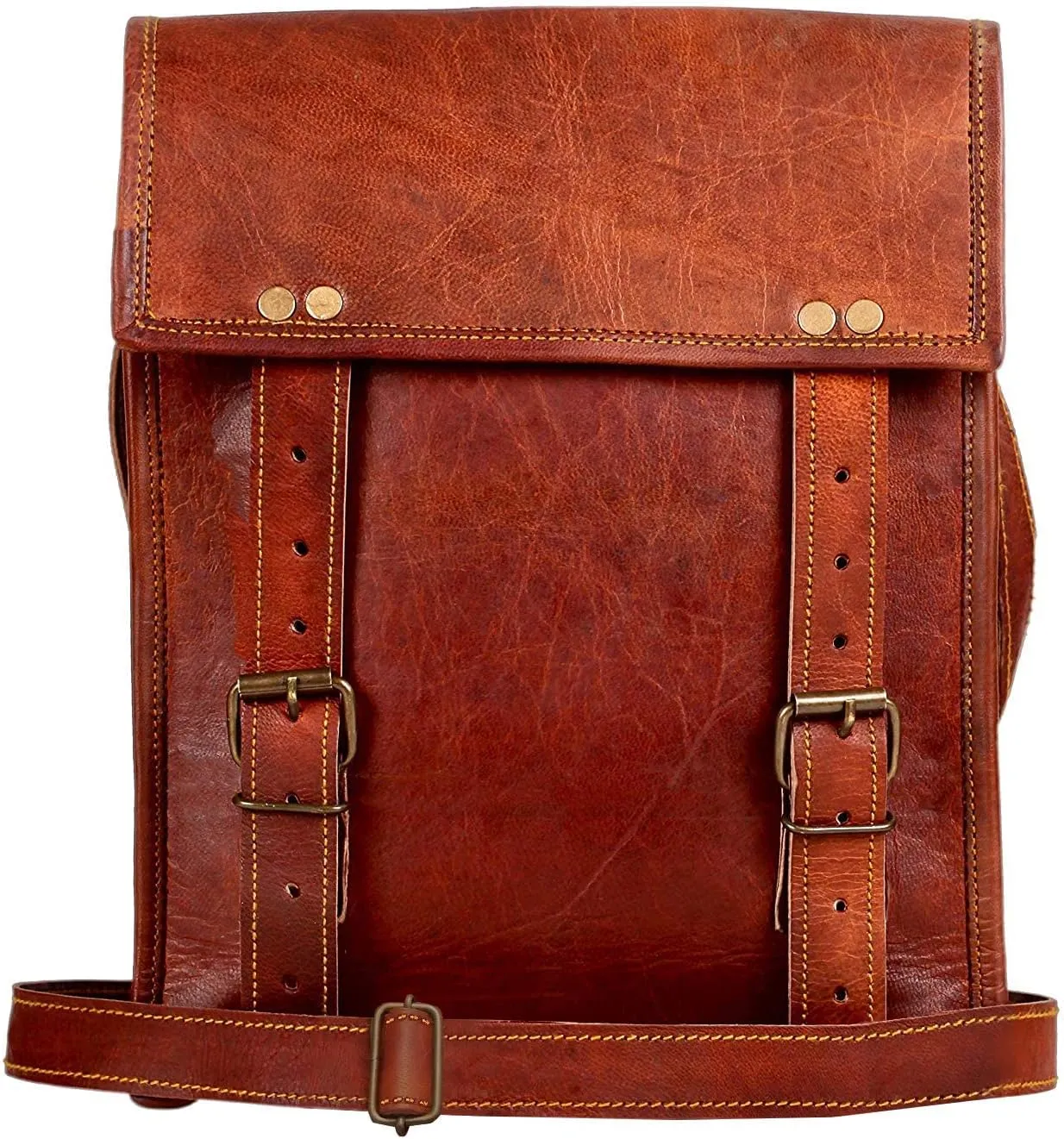RUSTIC TOWN Leather Satchel iPad Tablet Bag - Leather Saddle Bag Purse - Small Shoulder Bag for Men and Women