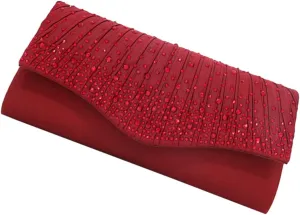 Satin Rhinestone Evening Clutch Purse with Magnetic Snap Closure Elegant Handbag for Weddings Parties and Formal Events Stylish Chain Bag Color