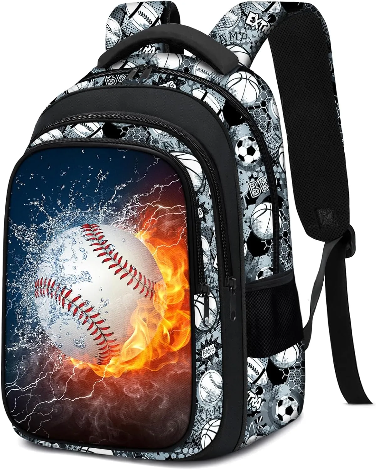 School Backpack for Boys - Baseball Boys Backpack for Kids Children Teens Elementary Middle School - 17 Sport Bookbag Travel Back Pack for Age 6-18