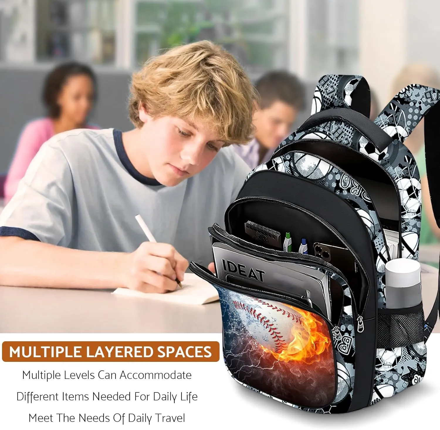 School Backpack for Boys - Baseball Boys Backpack for Kids Children Teens Elementary Middle School - 17 Sport Bookbag Travel Back Pack for Age 6-18