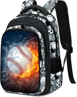 School Backpack for Boys - Baseball Boys Backpack for Kids Children Teens Elementary Middle School - 17 Sport Bookbag Travel Back Pack for Age 6-18