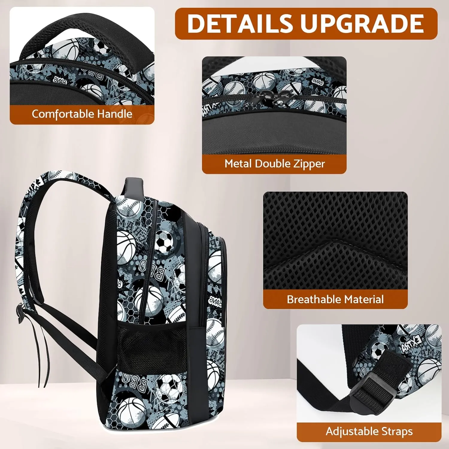 School Backpack for Boys - Baseball Boys Backpack for Kids Children Teens Elementary Middle School - 17 Sport Bookbag Travel Back Pack for Age 6-18