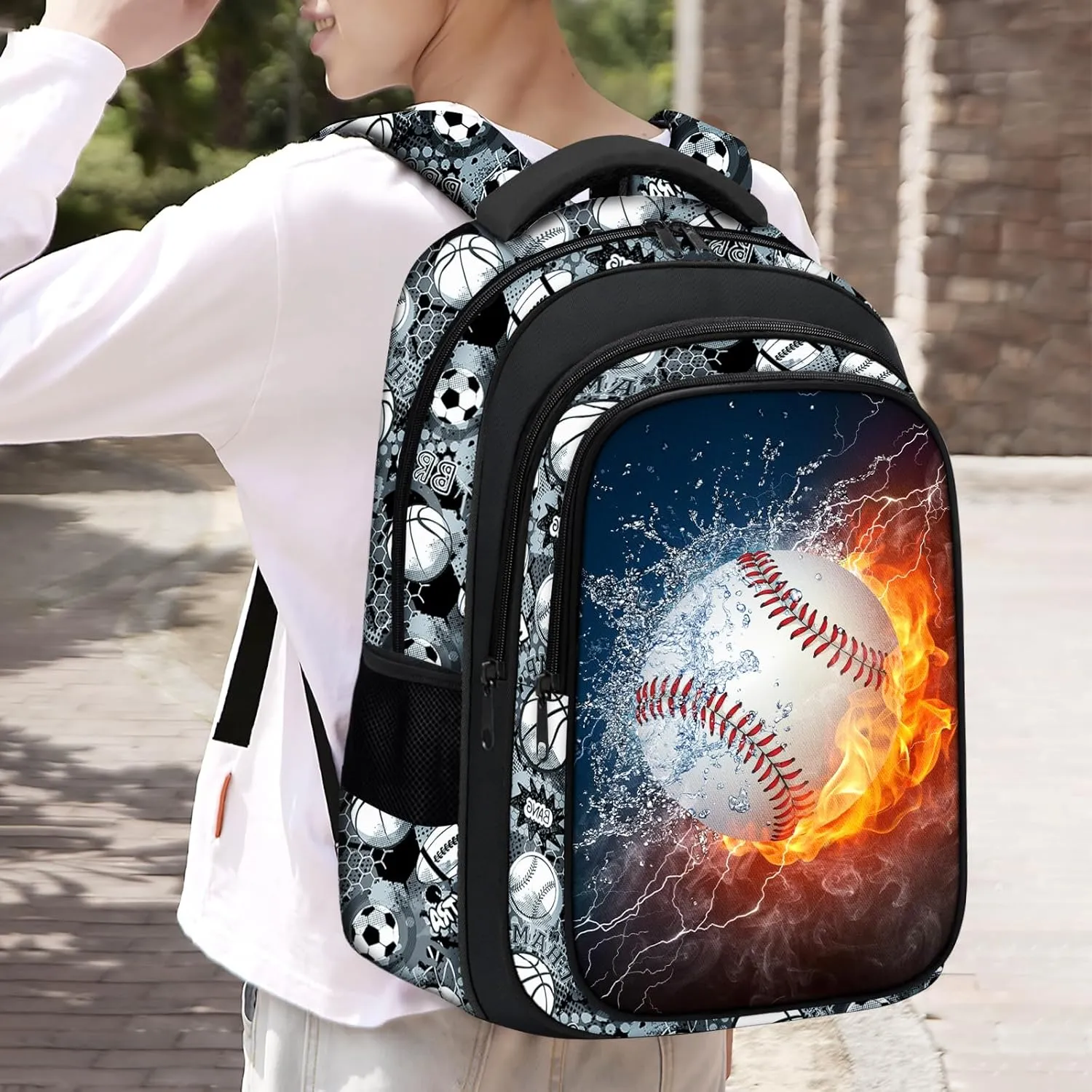 School Backpack for Boys - Baseball Boys Backpack for Kids Children Teens Elementary Middle School - 17 Sport Bookbag Travel Back Pack for Age 6-18