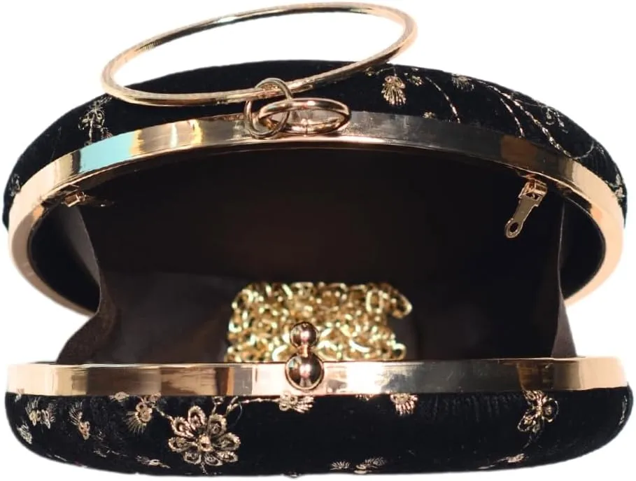Sequins Embroidery Round Party Clutch Bag For Women | Wedding Clutch Purse With Detachable Chain Sling Strap