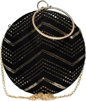 Sequins Embroidery Round Party Clutch Bag For Women | Wedding Clutch Purse With Detachable Chain Sling Strap