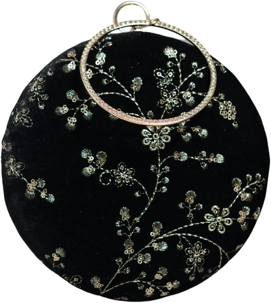 Sequins Embroidery Round Party Clutch Bag For Women | Wedding Clutch Purse With Detachable Chain Sling Strap