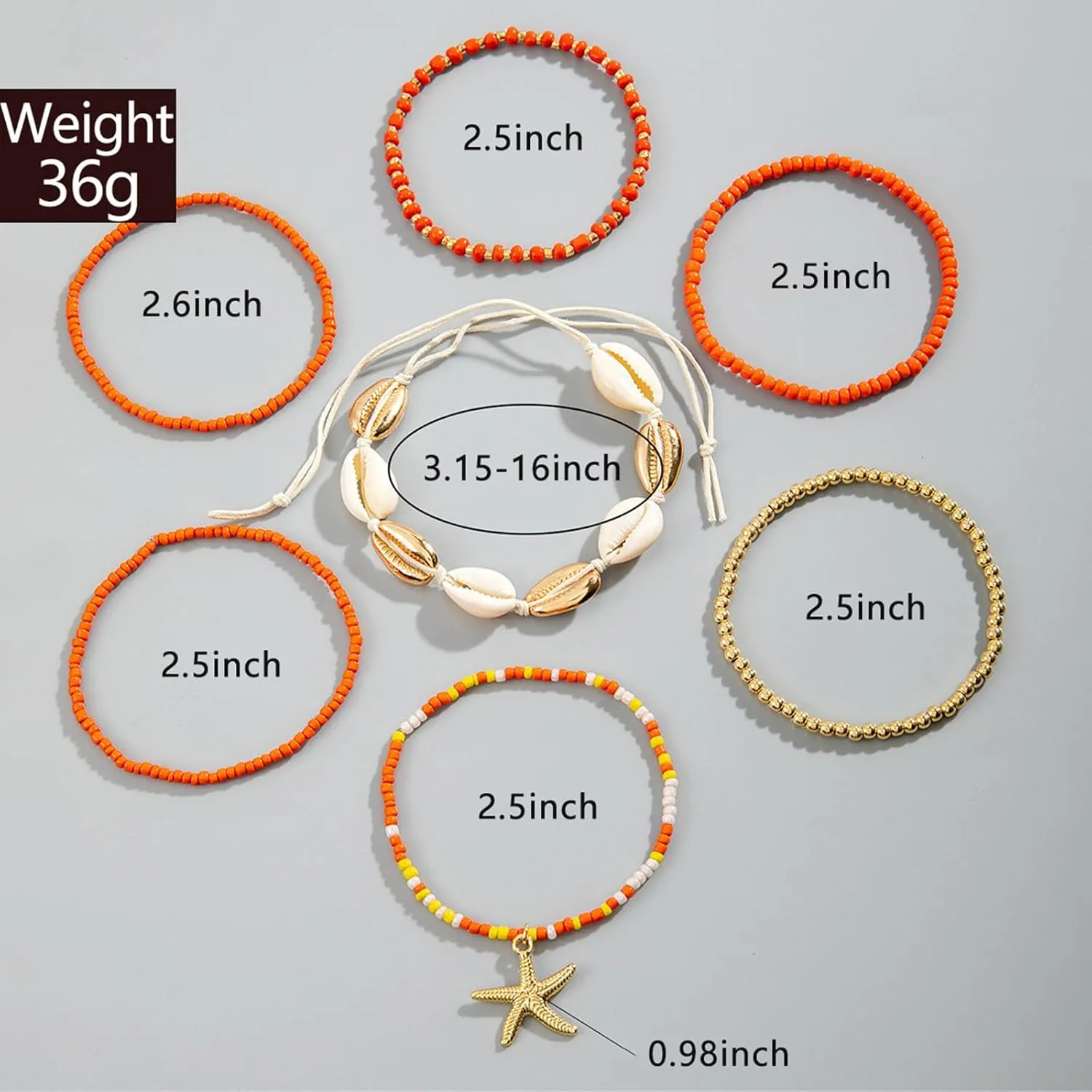 Shell Anklets Bracelet for Women Waterproof Surfer Starfish Bracelet Puka Shell Anklet Colorful Boho Stack Stretch Bead Bracelet Set Hawaii Summer Beach Vacation Foot Jewelry