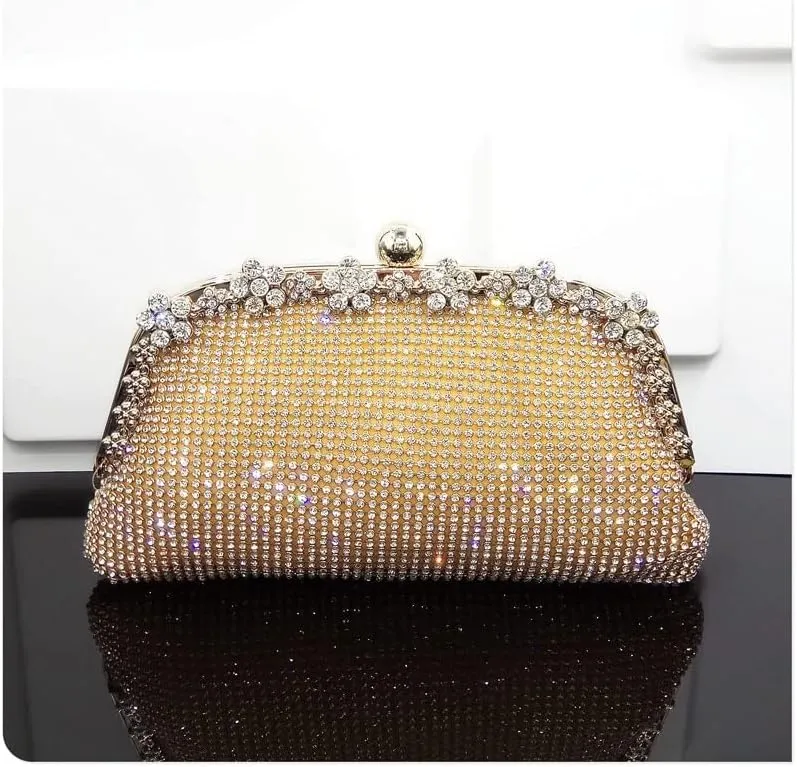 Shinny Luxury Clutch Bag Glitter Wedding Evening Bags with Rhinestone Shoulder Bags Small Handbags Hobos Fashion Party Pouch (Color : Yellow)