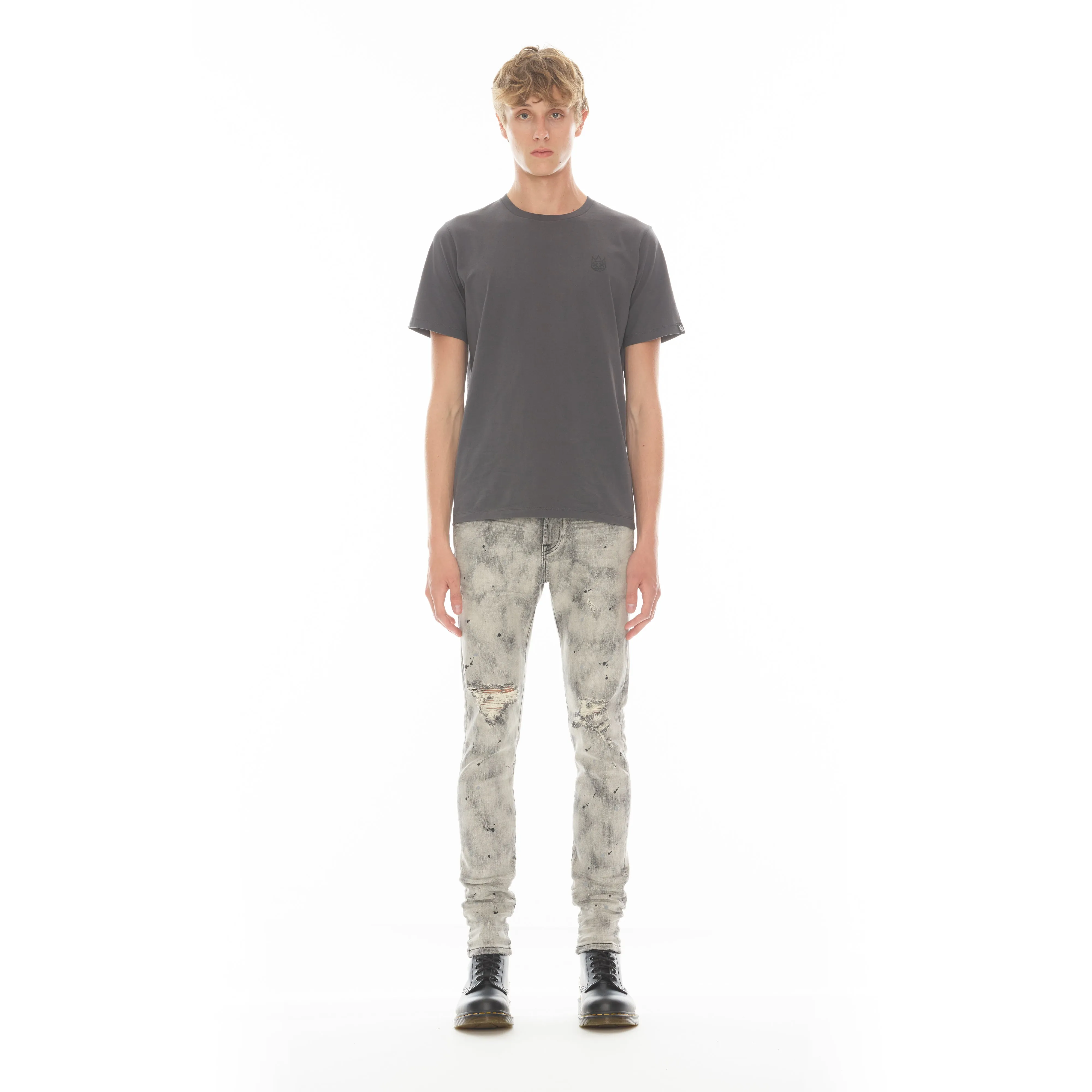 SHORT SLEEVE CREW NECK TEE  26/1'S "XX" IN CHARCOAL