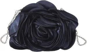 Shoulder HandbagWomen Elegant Rose Flower Satins Evening Clutches Bag with Detachable Chain for Wedding Parties Event Handbag Purse
