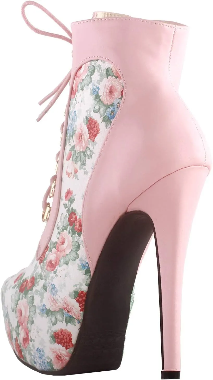 SHOW STORY Black/Pink/Purple Lace Up Stiletto Heel Gothic Ankle Boots,LF80831