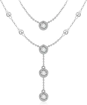 Silver Layered Necklaces for Women Layered Necklace Sterling Silver 925 Trendy Y Layering Necklaces Double Layer Cubic Zirconia Pendant Jewelry