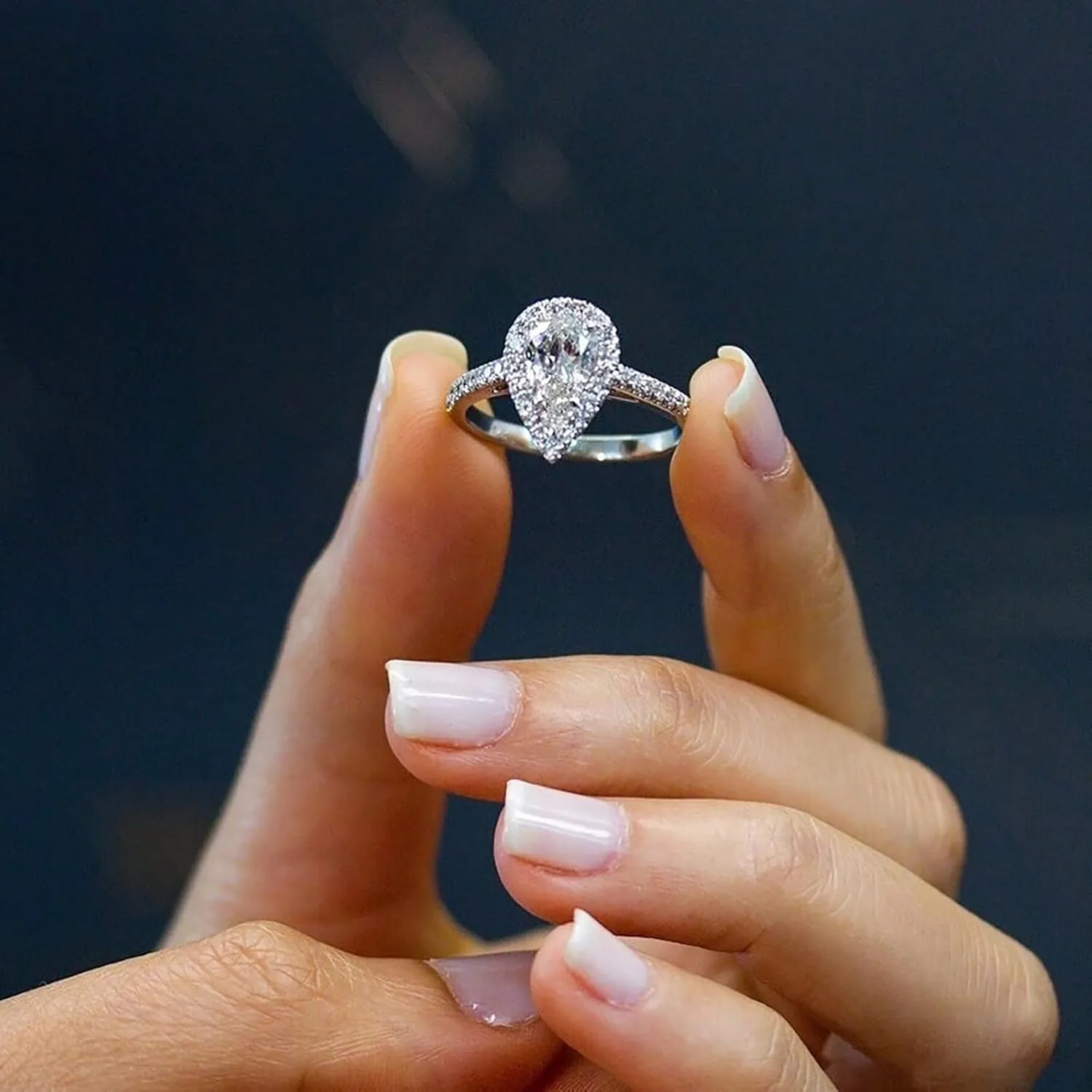 Silver White Cubic Zirconia Ring Set Valentine's Pear Cut Bridal Set CZ Teardrop Shape Engagement Ring for Women