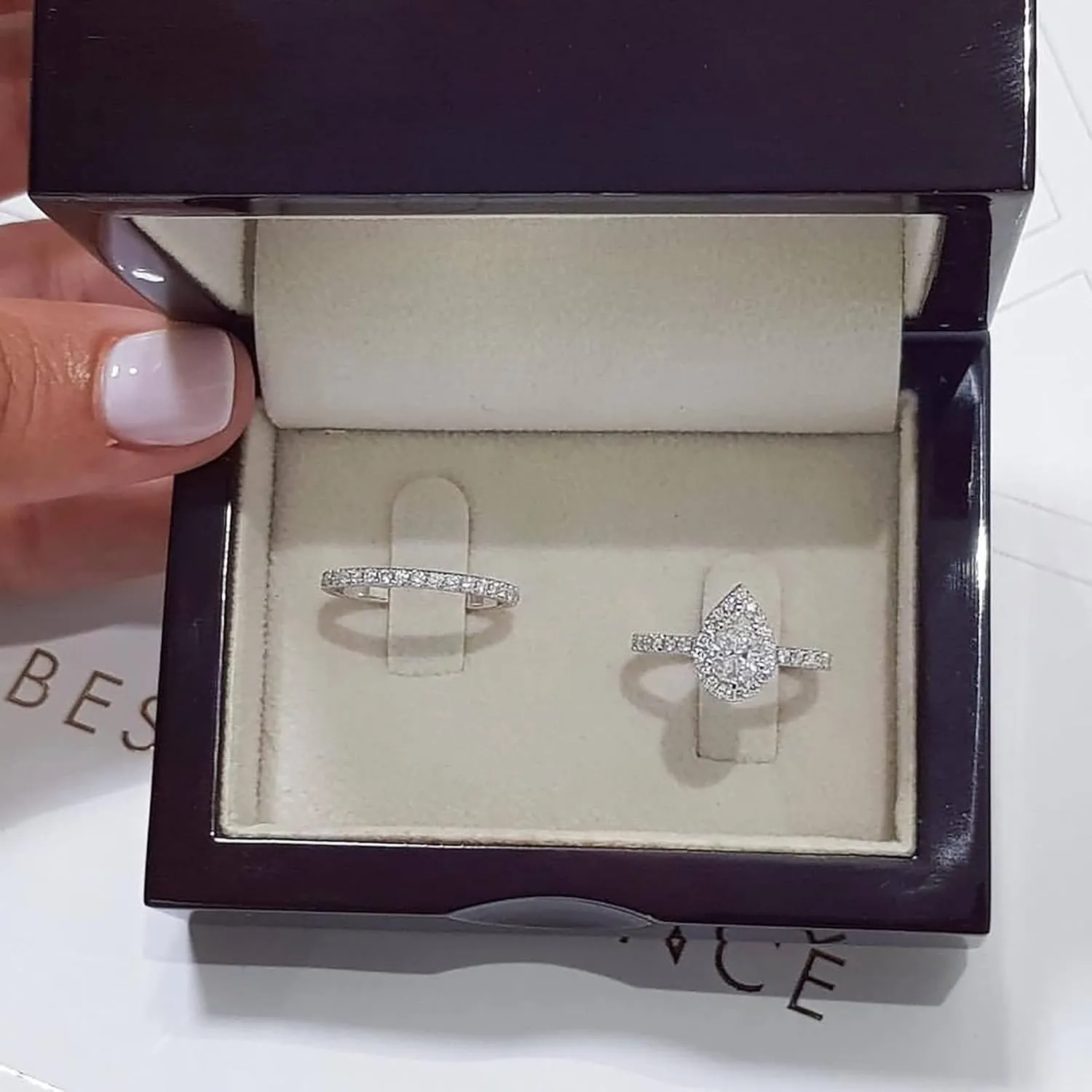 Silver White Cubic Zirconia Ring Set Valentine's Pear Cut Bridal Set CZ Teardrop Shape Engagement Ring for Women