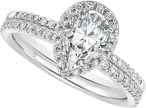 Silver White Cubic Zirconia Ring Set Valentine's Pear Cut Bridal Set CZ Teardrop Shape Engagement Ring for Women