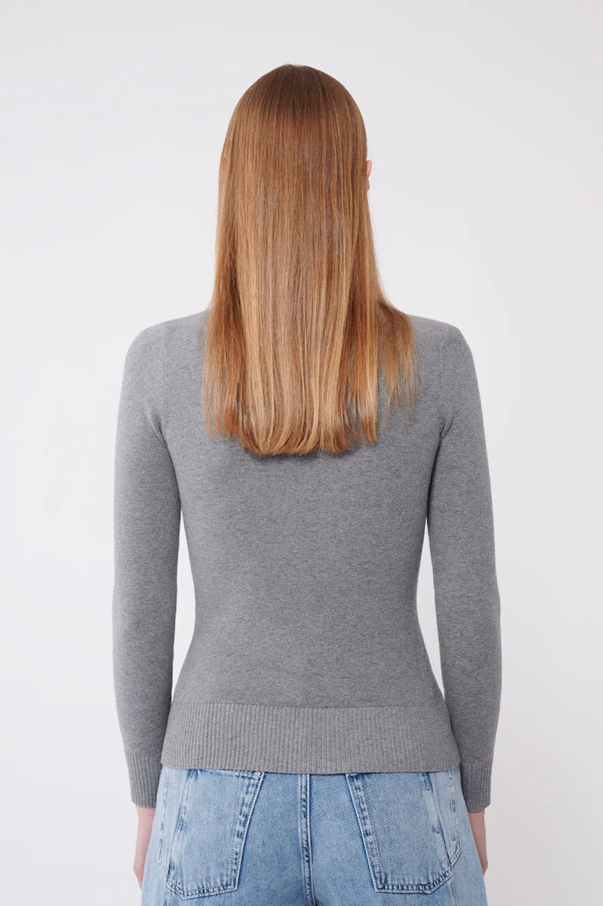 Slate Grey Peachskin Long Sleeve Crew Neck