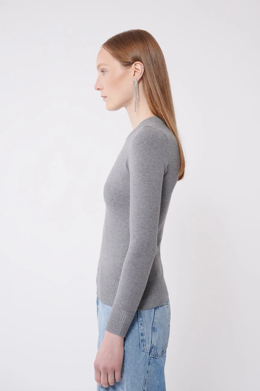 Slate Grey Peachskin Long Sleeve Crew Neck