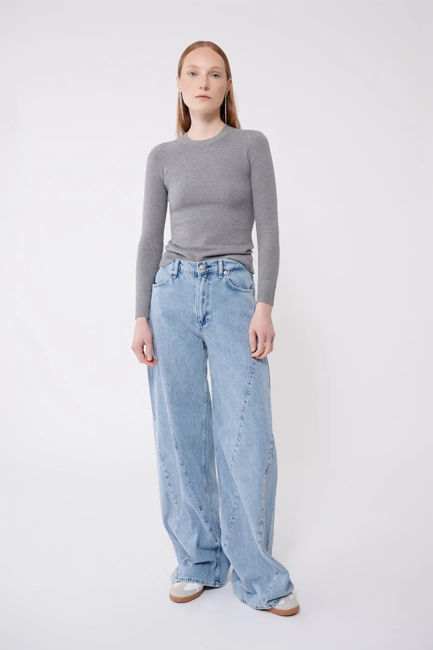 Slate Grey Peachskin Long Sleeve Crew Neck