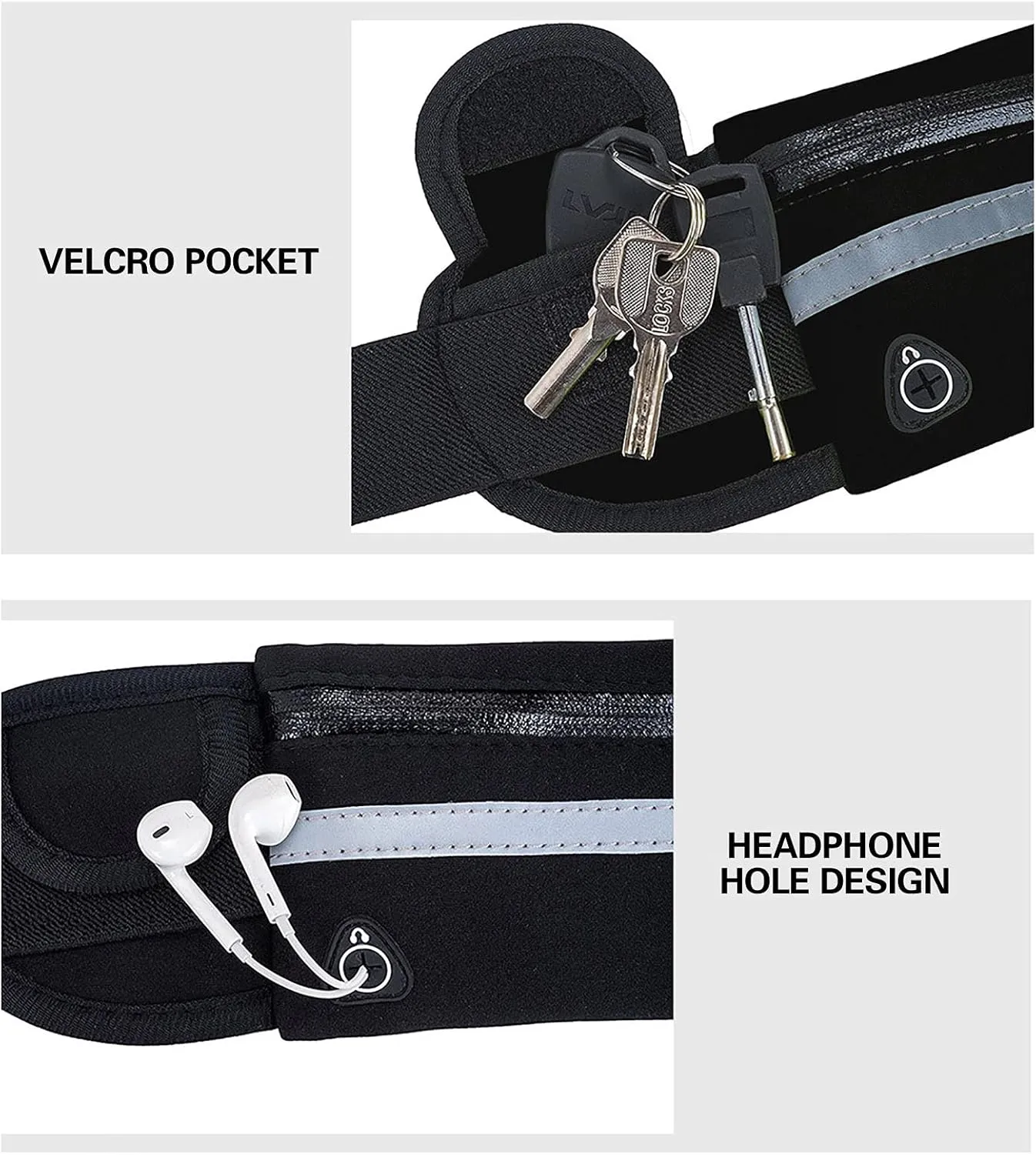 Slim Running Belt, Waterproof Fanny Pack with Water Bottle Holder,Phone Holder for Running,Reflective Waist Bag,Runners Belt Pouch,Money Belt,Waist Pack Bag for Workout Travel Running Camping