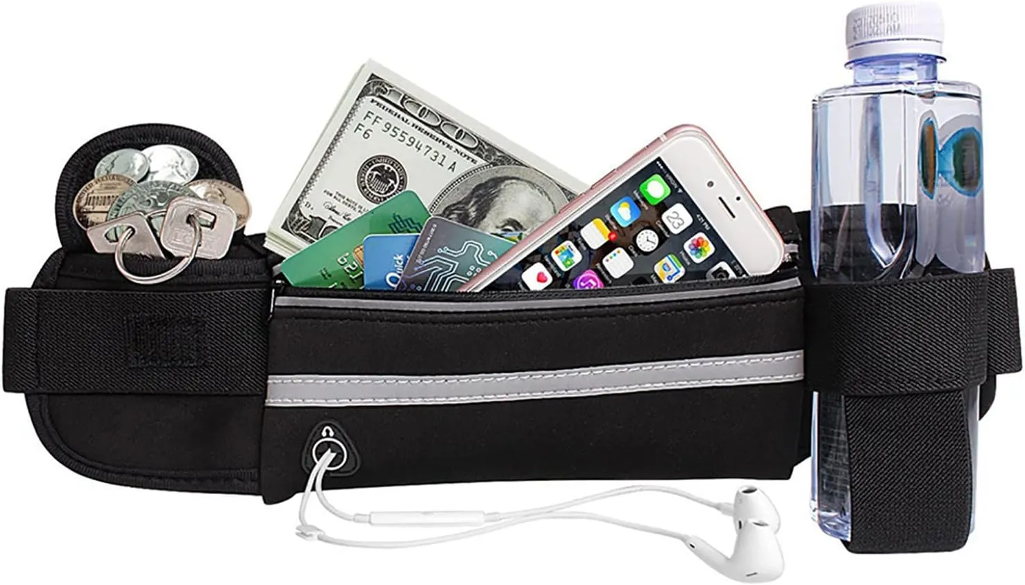 Slim Running Belt, Waterproof Fanny Pack with Water Bottle Holder,Phone Holder for Running,Reflective Waist Bag,Runners Belt Pouch,Money Belt,Waist Pack Bag for Workout Travel Running Camping