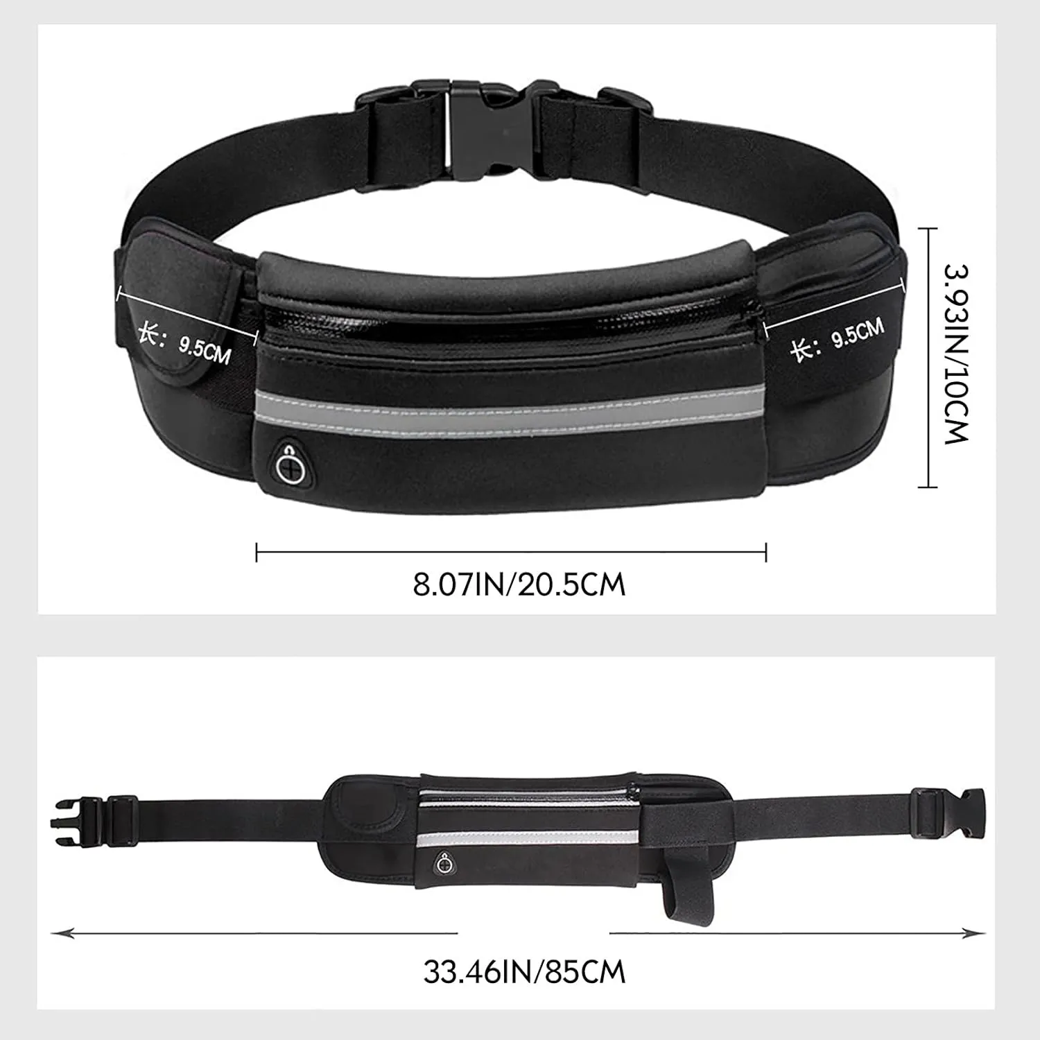 Slim Running Belt, Waterproof Fanny Pack with Water Bottle Holder,Phone Holder for Running,Reflective Waist Bag,Runners Belt Pouch,Money Belt,Waist Pack Bag for Workout Travel Running Camping