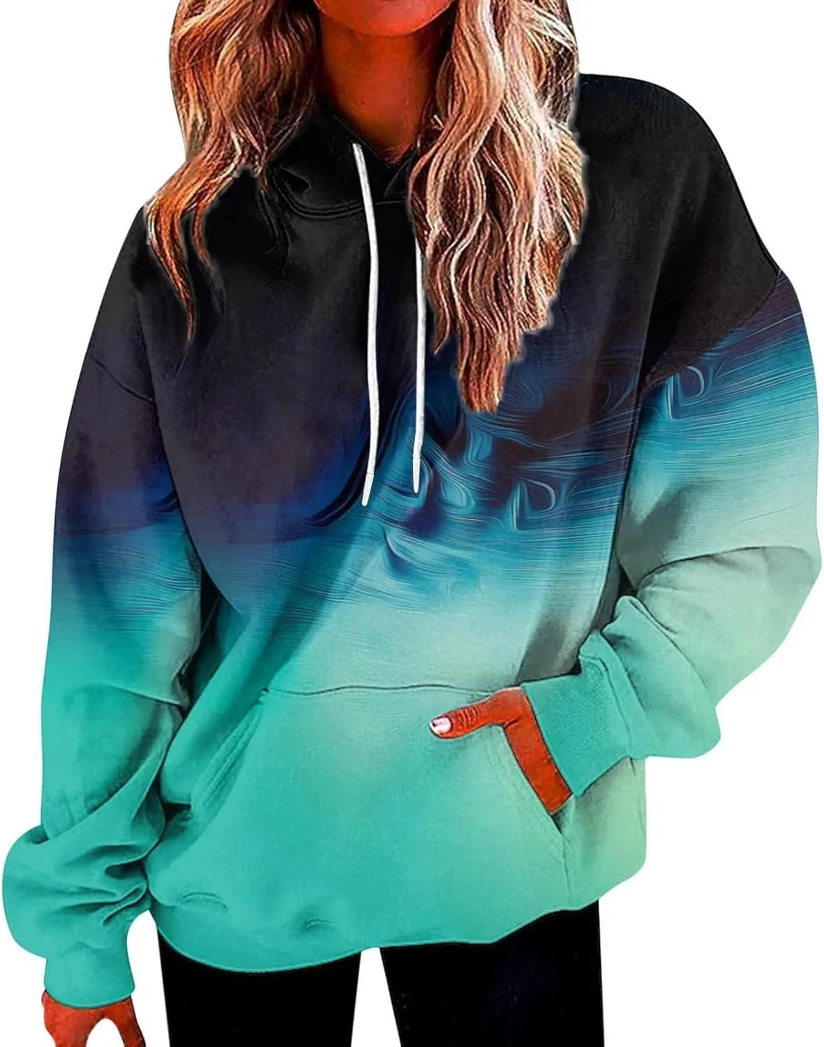 slqdgmryz Hoodies for Women Tie Dye Oversized Sweatshirt Plus Size Loose Fit Cute Hoodie Drawstring Fall Pullover with Pocket