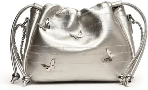 Small Leather Butterfly Drawstring Bucket Bag for Women Satchel Hobo Bucket Handbag and Purse Y2k Hobo Bag with Chain