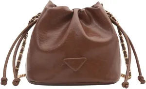 Small Leather Drawstring Bucket Bag for Women Casual Hobo Satchel Crossbody Bucket Handbag Drawstring Purse with Strap