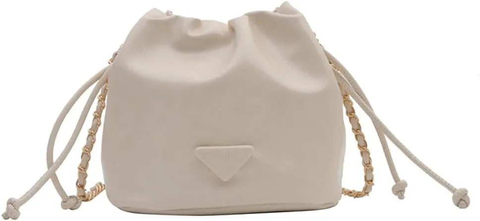 Small Leather Drawstring Bucket Bag for Women Casual Hobo Satchel Crossbody Bucket Handbag Drawstring Purse with Strap