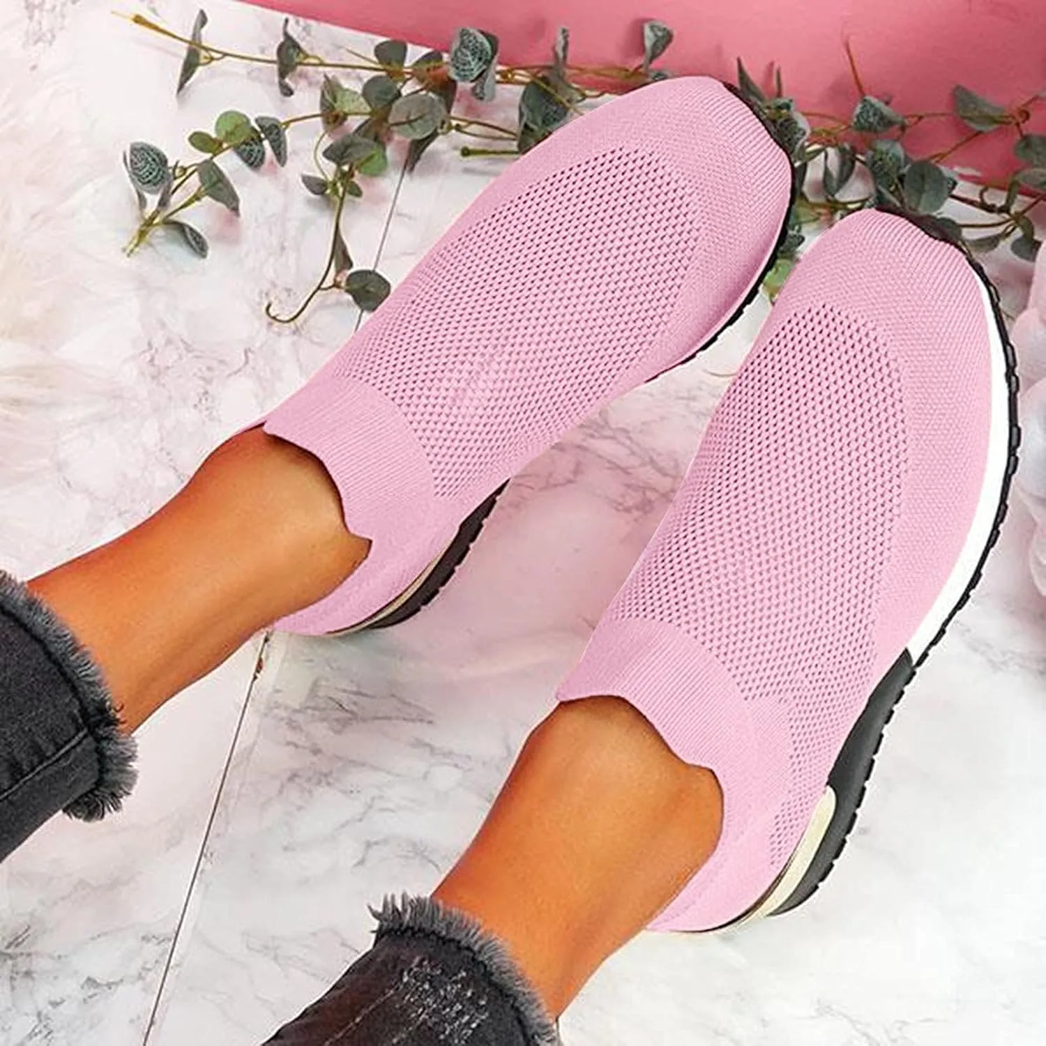 Sneakers for Women Walking Shoes Comfortable Breathable Mesh Tennis Slip On Sneakers for Women Womens Tennis Shoes Plantar Fasciitis Relief Lightweight Casual Comfort Walking Footwear