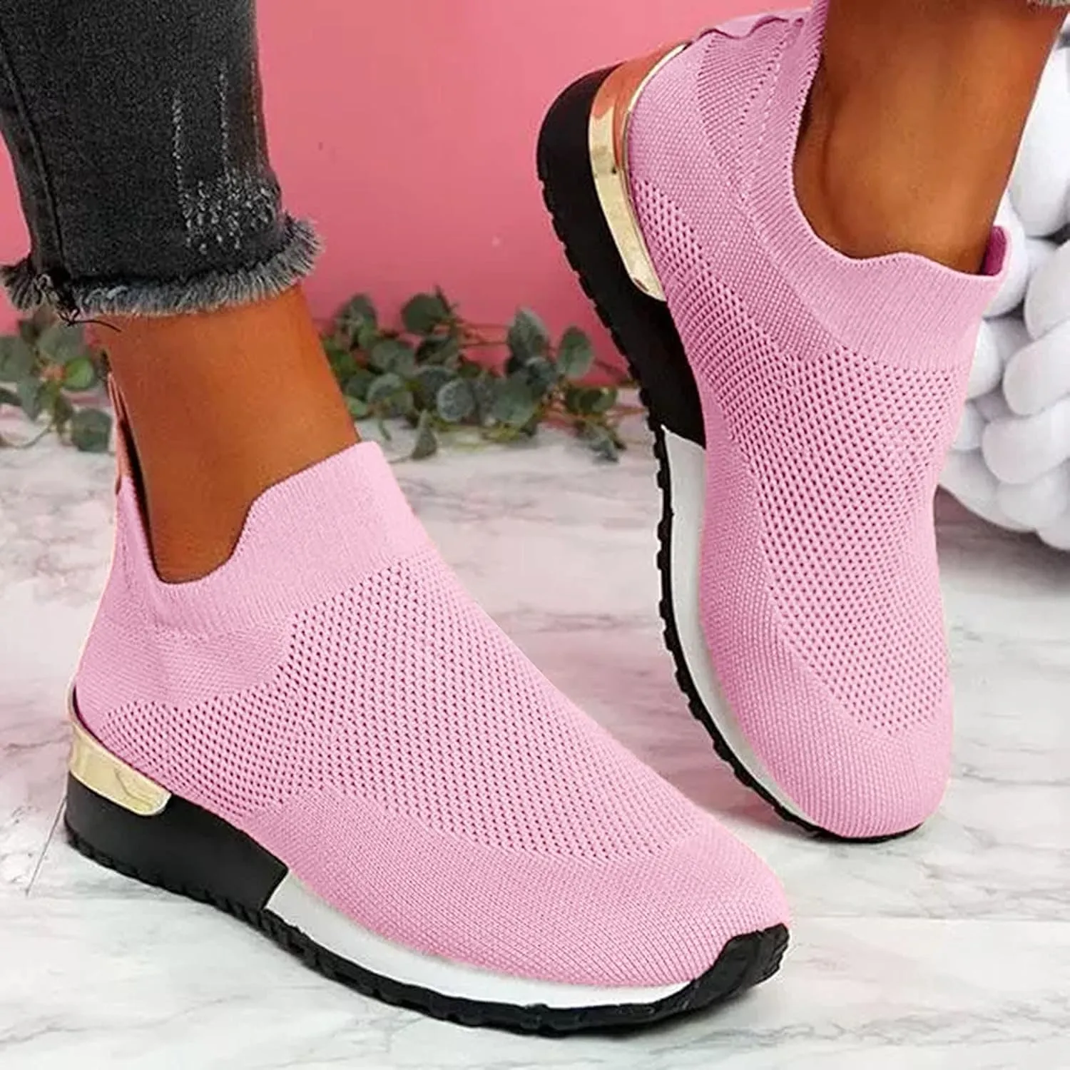Sneakers for Women Walking Shoes Comfortable Breathable Mesh Tennis Slip On Sneakers for Women Womens Tennis Shoes Plantar Fasciitis Relief Lightweight Casual Comfort Walking Footwear