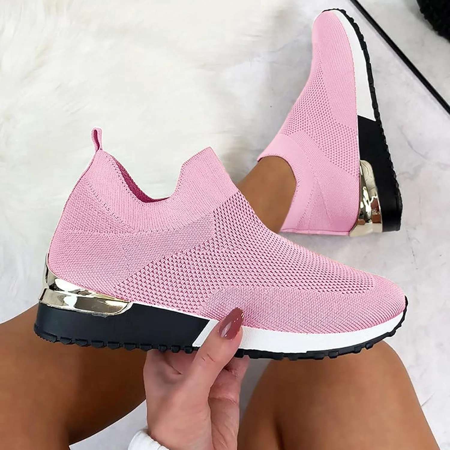 Sneakers for Women Walking Shoes Comfortable Breathable Mesh Tennis Slip On Sneakers for Women Womens Tennis Shoes Plantar Fasciitis Relief Lightweight Casual Comfort Walking Footwear
