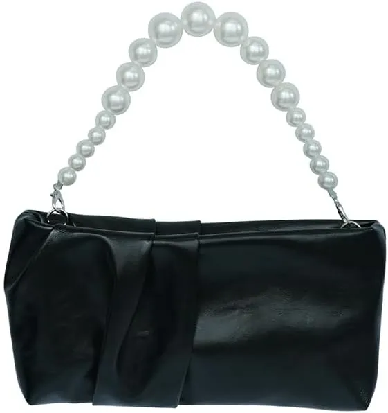 Soft Elegant Vegan Leather Clutch Purse for Women Formal Small PU Pleated Evening Handbag with Pearl Chain