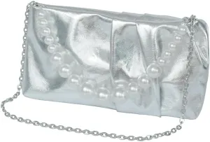 Soft Elegant Vegan Leather Clutch Purse for Women Formal Small PU Pleated Evening Handbag with Pearl Chain