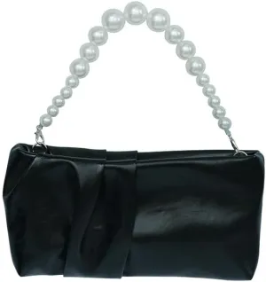 Soft Elegant Vegan Leather Clutch Purse for Women Formal Small PU Pleated Evening Handbag with Pearl Chain