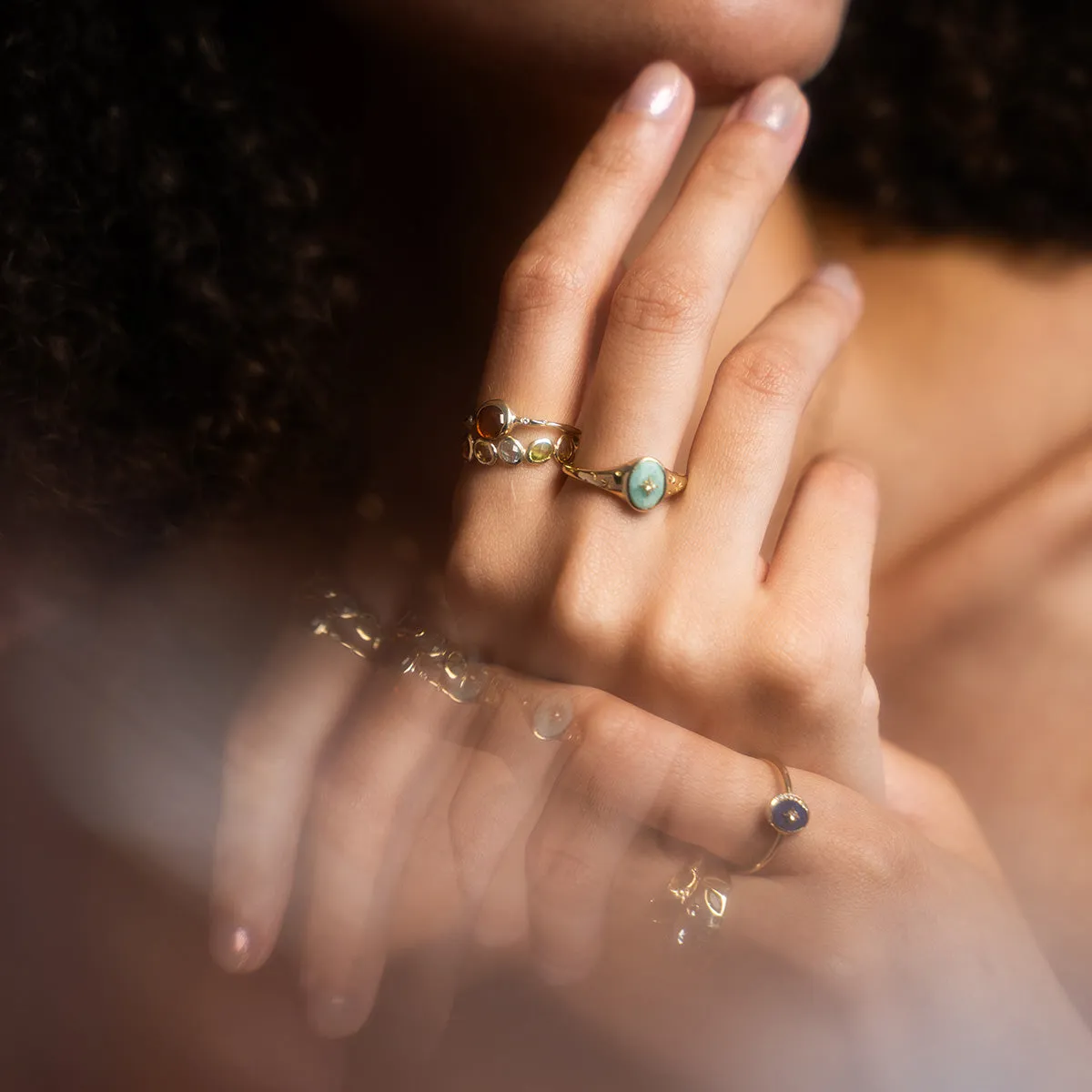 Solid Gold Crystal Crescent Moon Ring for Manifestation