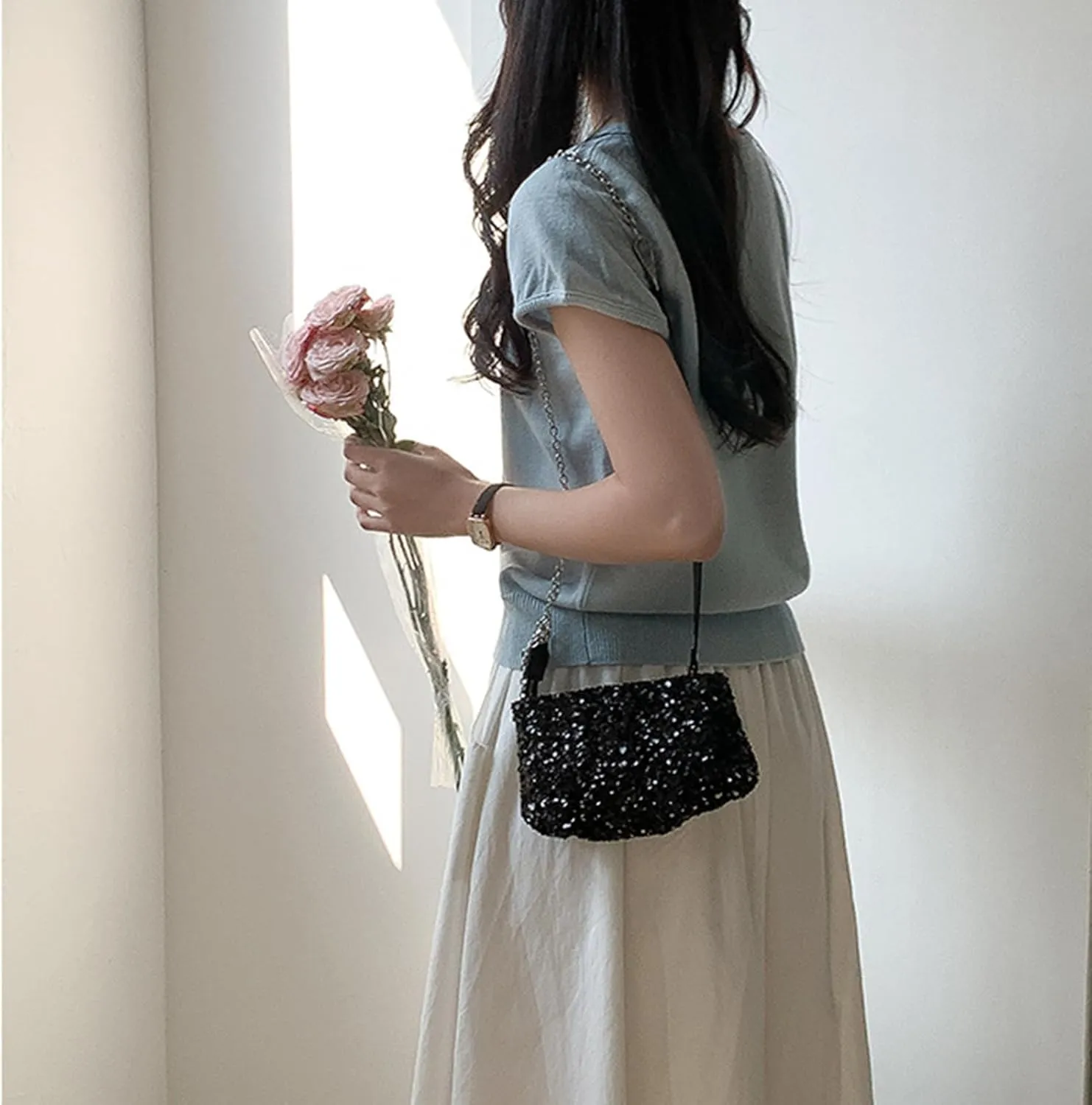 Sparkling Clutches Purse Glitters Evening Bag Sequins Wedding Handbag for Women Girls Chain Crossbody Shoulder Bags