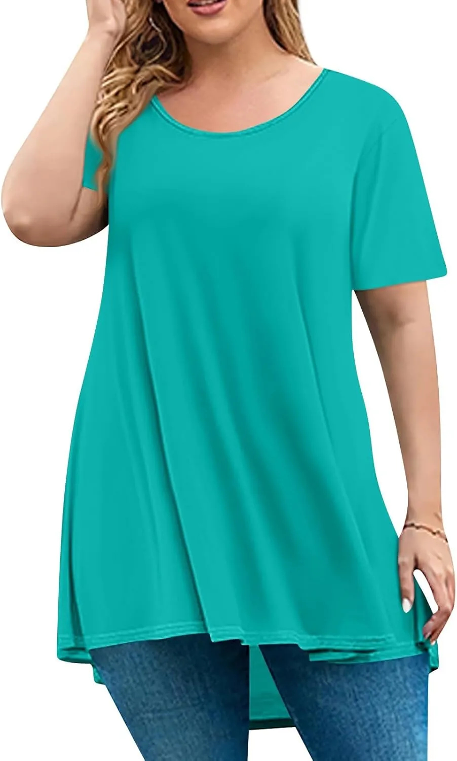 Spring Tops for Women Plus Size Summer Blouse Short Sleeve Crew Neck Loose Fit Tunic Tops Dressy Casual Tee Shirts
