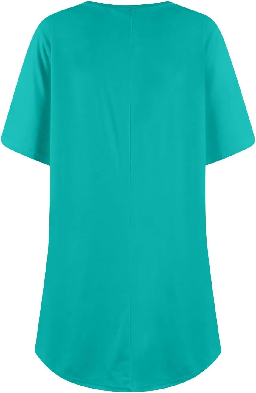 Spring Tops for Women Plus Size Summer Blouse Short Sleeve Crew Neck Loose Fit Tunic Tops Dressy Casual Tee Shirts