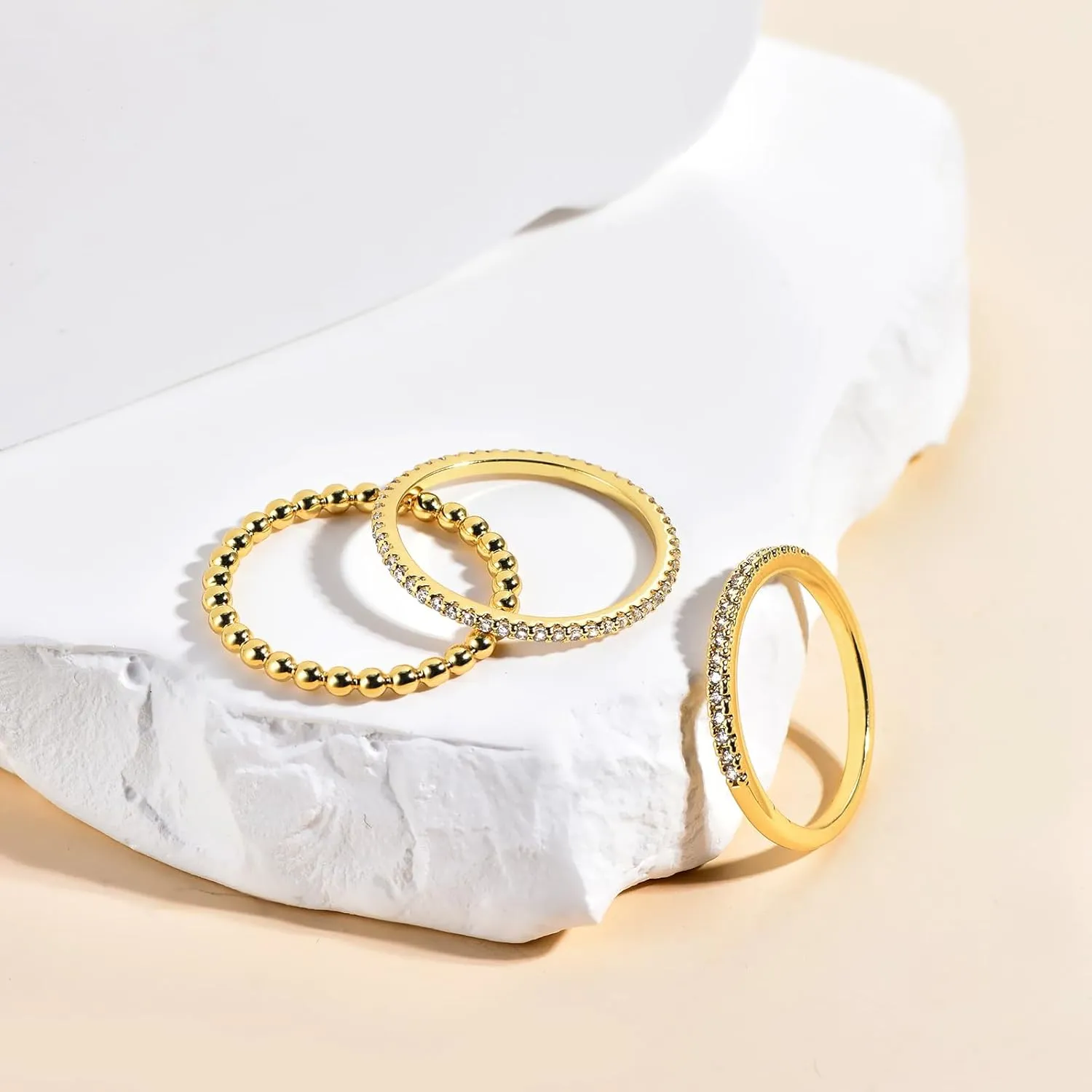 Stackable Gold Rings for Women Non Tarnish Dainty 14K Gold Plated 4PCS Knuckle Rings Set Cubic Zirconia Thumb Rings Trendy Statement Promise Wedding Bands Engagement Rings Size 6 7 8 9 10