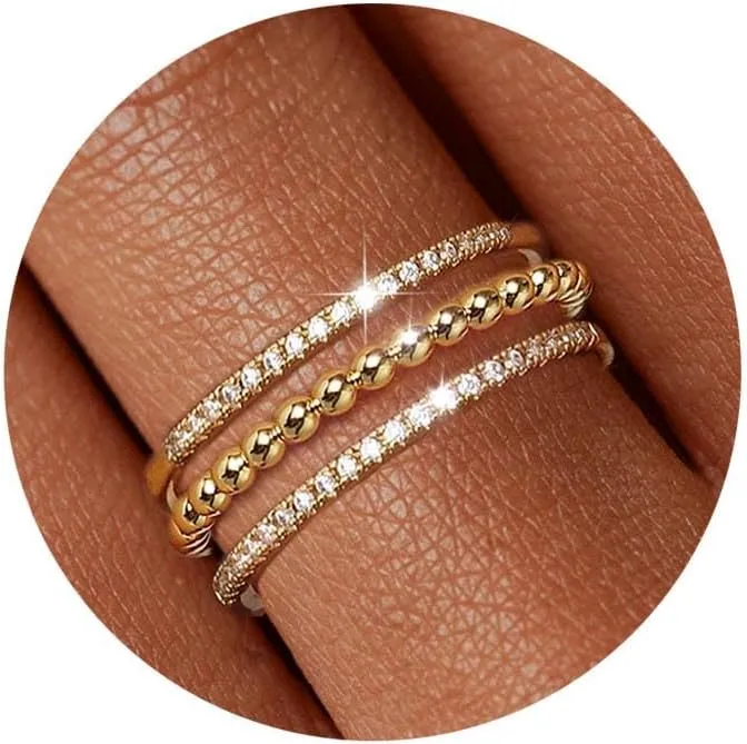 Stackable Gold Rings for Women Non Tarnish Dainty 14K Gold Plated 4PCS Knuckle Rings Set Cubic Zirconia Thumb Rings Trendy Statement Promise Wedding Bands Engagement Rings Size 6 7 8 9 10
