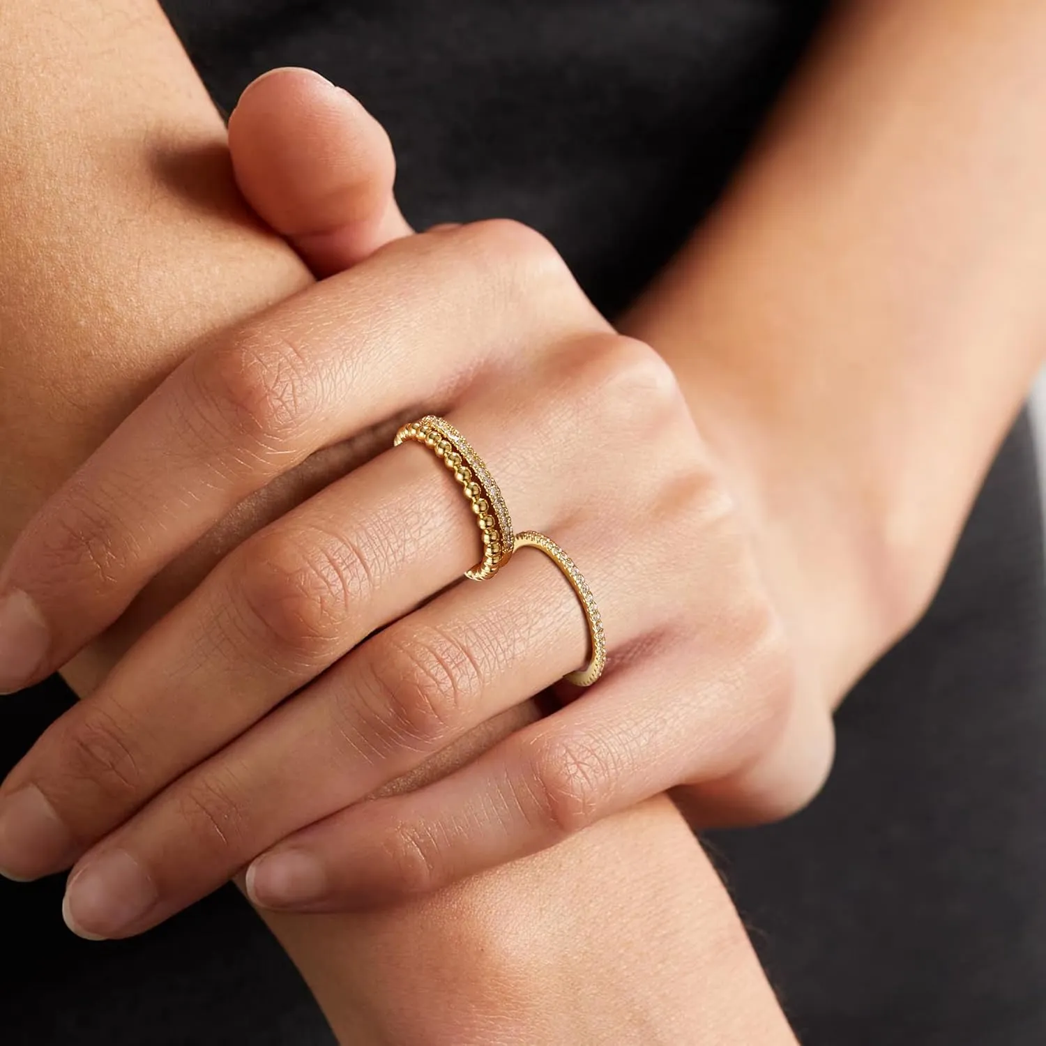 Stackable Gold Rings for Women Non Tarnish Dainty 14K Gold Plated 4PCS Knuckle Rings Set Cubic Zirconia Thumb Rings Trendy Statement Promise Wedding Bands Engagement Rings Size 6 7 8 9 10